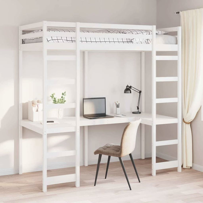 Cadru de pat tip loft Alb 90 x 200 cm Lemn de pin masiv WALTI