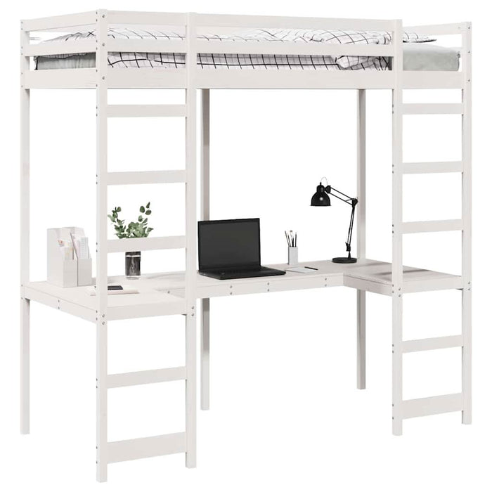 Cadru de pat tip loft Alb 90 x 200 cm Lemn de pin masiv WALTI