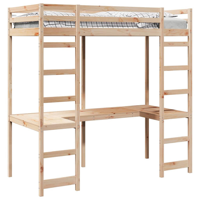 Cadru de pat tip loft natural 80 x 200 cm Lemn de pin masiv WALTI