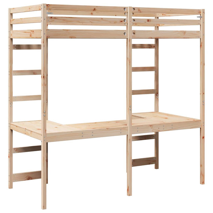 Cadru de pat tip loft natural 80 x 200 cm Lemn de pin masiv WALTI