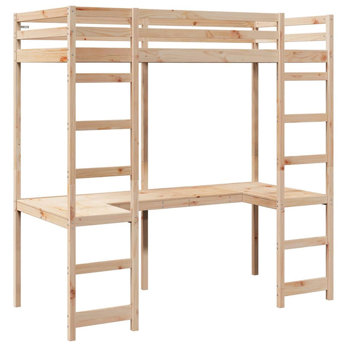 Cadru de pat tip loft natural 90 x 190 cm Lemn de pin masiv WALTI