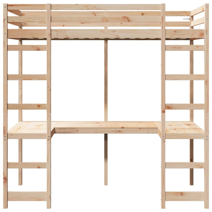 Cadru de pat tip loft natural 90 x 190 cm Lemn de pin masiv WALTI