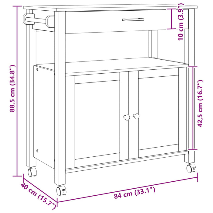 Troler de Bucătărie MONZA Negru 84 x 40 x 88,5 cm - WALTI WALTI