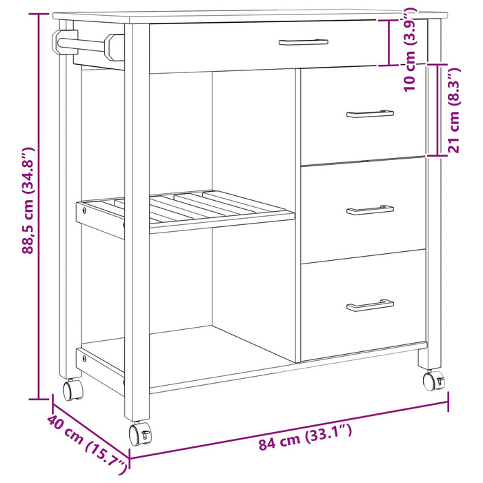 Troler de Bucătărie MONZA Negru 84 x 40 x 88,5 cm - WALTI WALTI