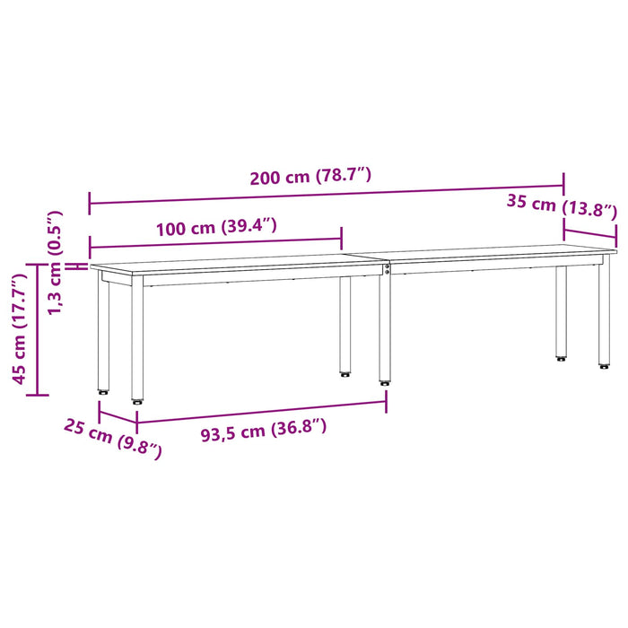 bancă Alb 200 x 35 x 45 cm Lemn de pin masiv - WALTI WALTI