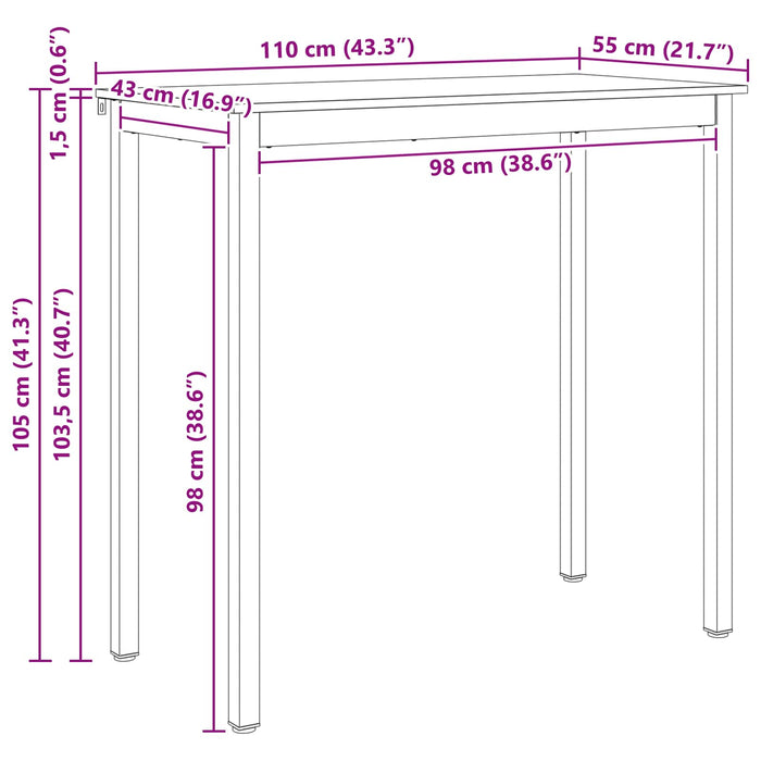 Masă de bar natural 110 x 55 x 105 cm Lemn de pin masiv - WALTI WALTI