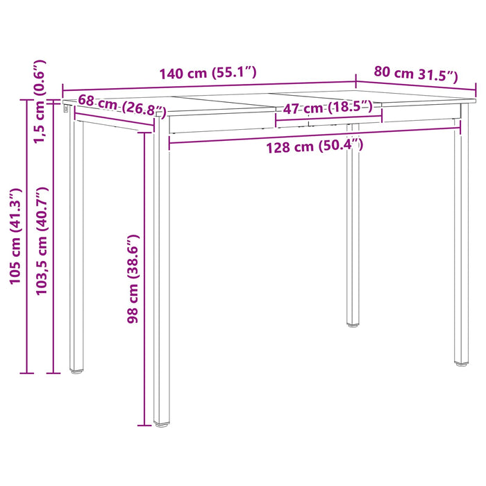Masă de bar Alb 140 x 80 x 105 cm Lemn de pin masiv WALTI