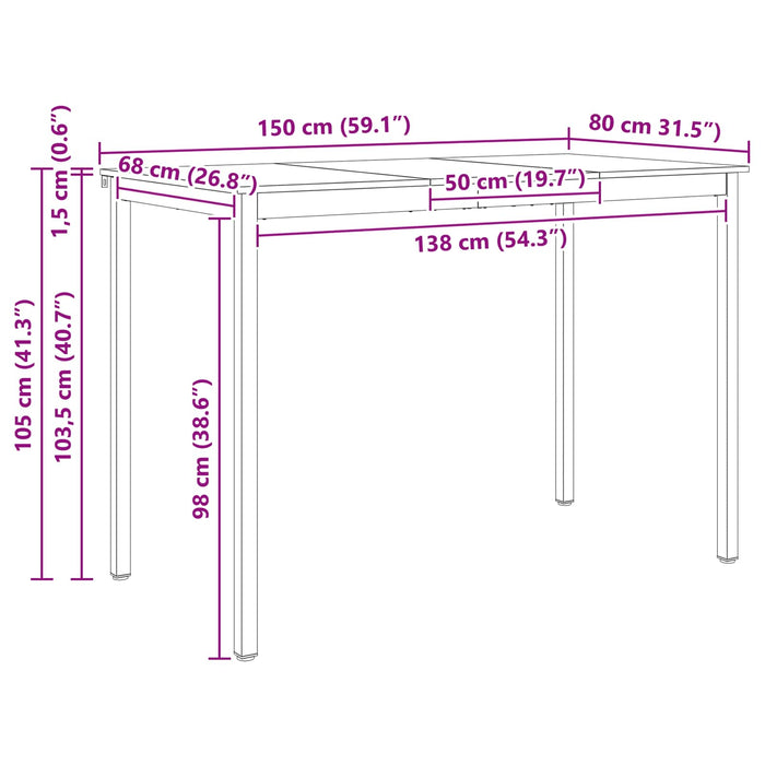Masă de bar Alb 150 x 80 x 105 cm Lemn de pin masiv WALTI