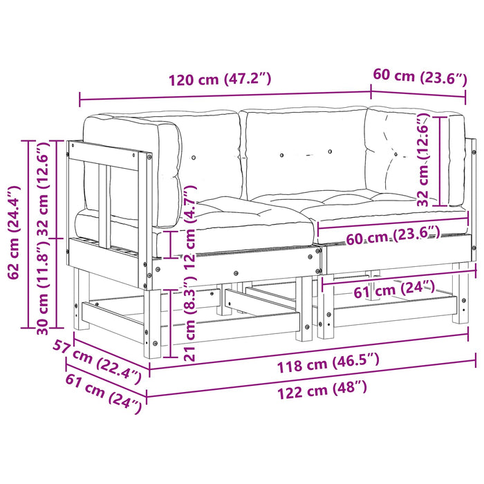 2 Bucată Sofa de colț pentru grădină Lemn masiv de pin - WALTI WALTI