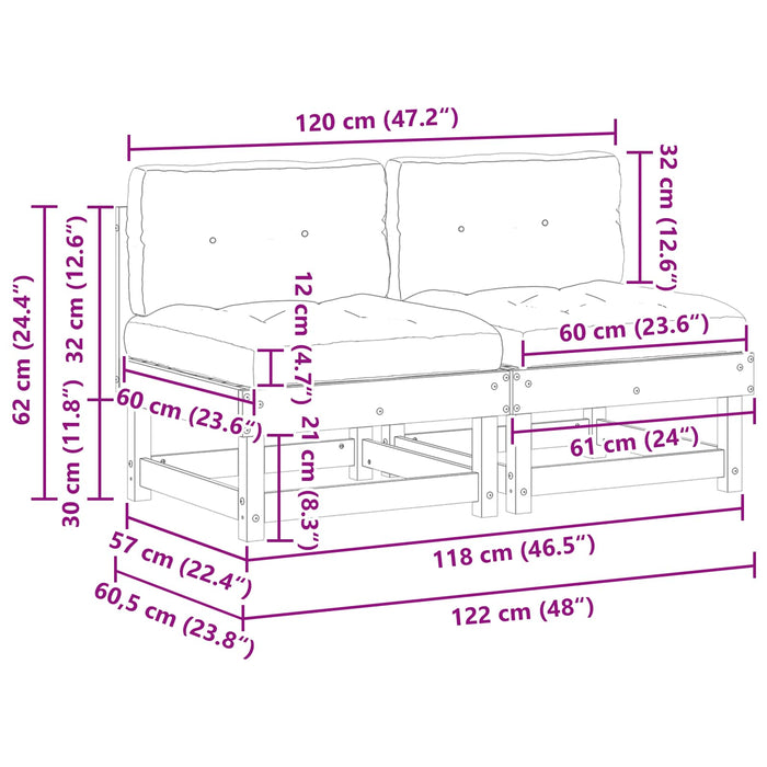 2 Bucată Unități de canapea sectională Lemn de pin masiv - WALTI WALTI