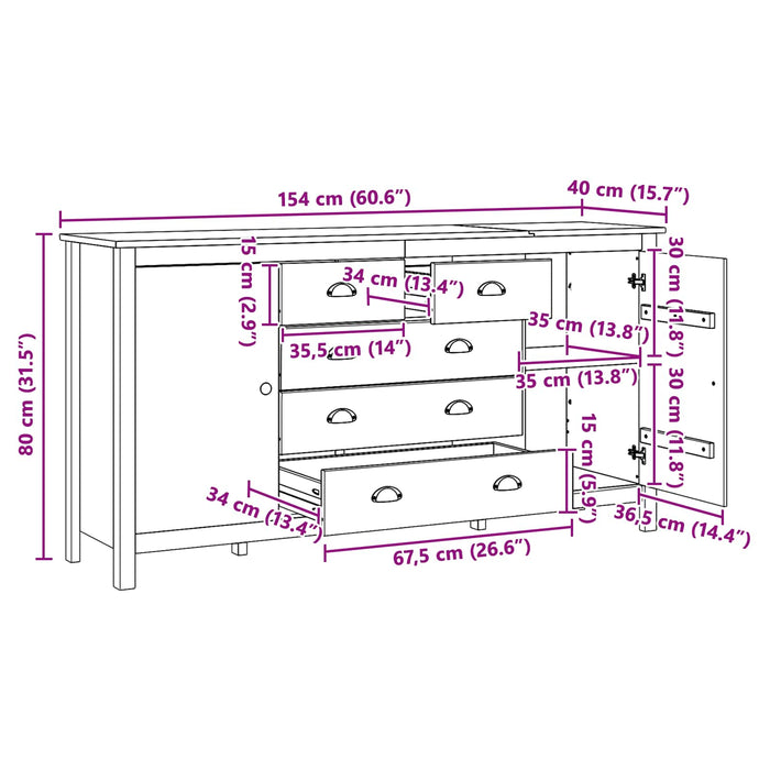 Bufet cu ușă HILL Maro miere 154 x 40 x 80 cm Lemn masiv de pin - WALTI WALTI