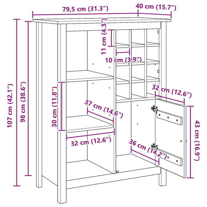 Cabinet pentru vin HILL Maro miere 79.5 x 40 x 107.5 cm - WALTI WALTI