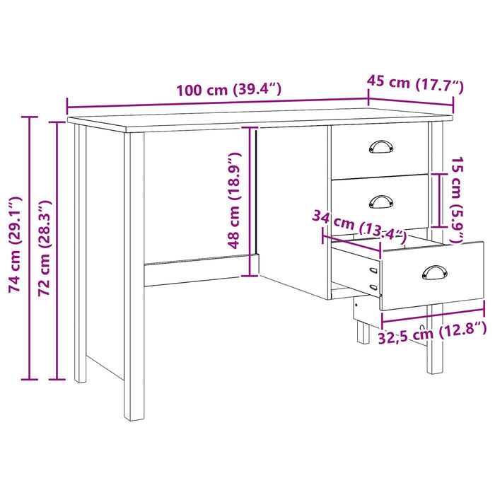 Birou cu Sertare Maro miere 100 x 45 x 74 cm Lemn de pin masiv - WALTI WALTI