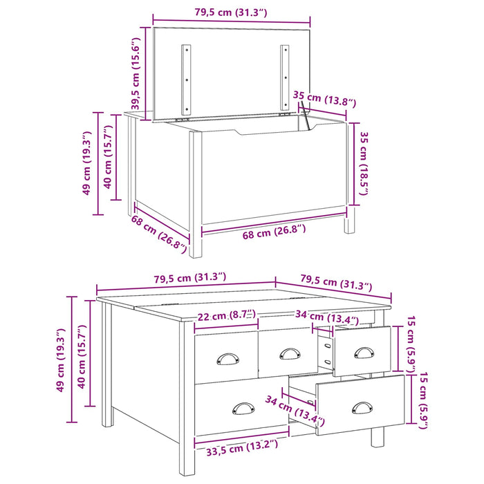 Masă de cafea Maro miere 79.5 x 79.5 x 49 cm Lemn de pin masiv - WALTI WALTI