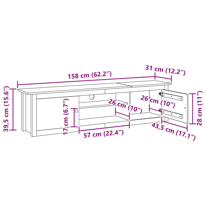 Suport TV HILL Maro miere 158 x 40 x 39.5 cm Lemn masiv de pin - WALTI WALTI