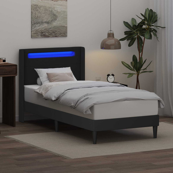 Cadru de pat cu benzi LED Negru 90 x 190 cm Piele artificială - WALTI WALTI