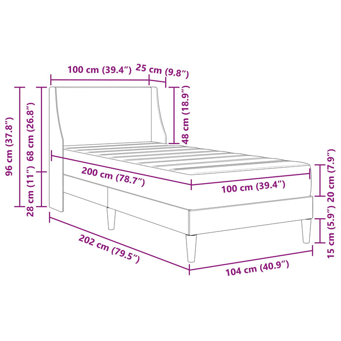 Cadru de pat cu saltea Simplu Gri închis 100 x 200 cm țesătură - WALTI WALTI