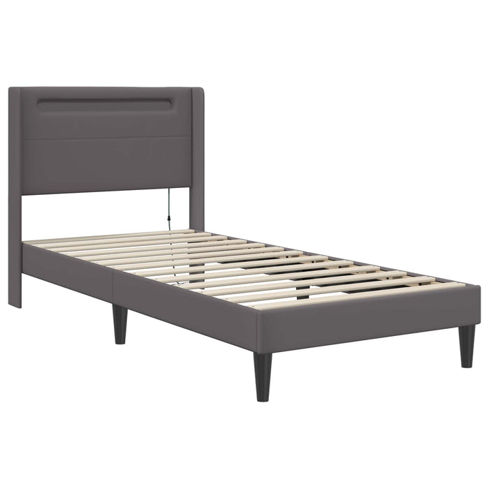 Cadru de pat cu saltea Gri 100 x 200 cm Piele artificială - WALTI WALTI