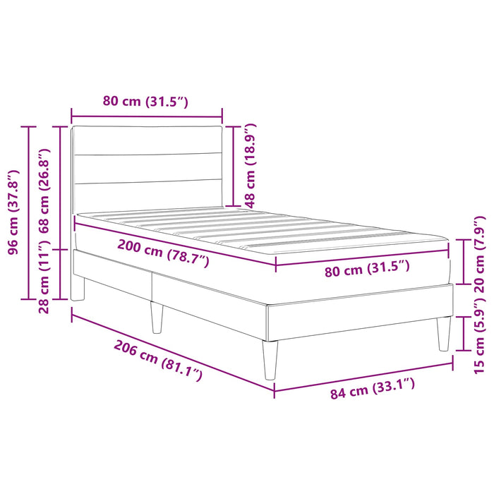Cadru de pat Gri deschis 80 x 200 cm Poliester - WALTI WALTI