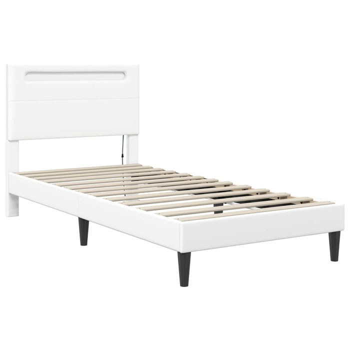 Cadru de pat cu benzi LED Alb 90 x 200 cm Piele artificială WALTI