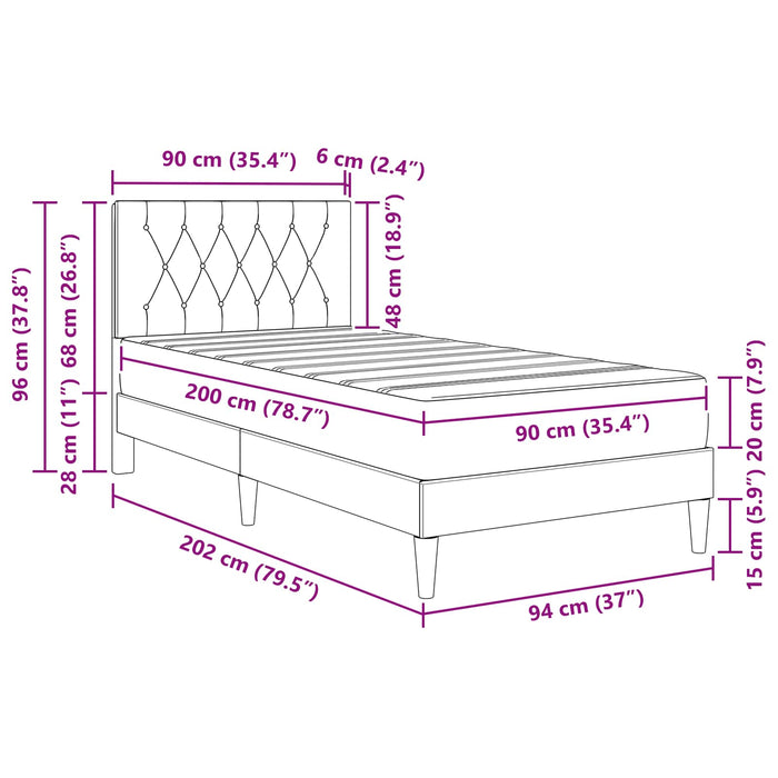 Cadru de pat cu saltea cu headboard Roz 90 x 200 cm Catifea - WALTI WALTI