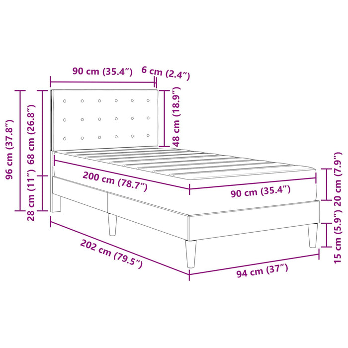 Cadru de pat cu saltea cu headboard Negru 90 x 200 cm țesătură - WALTI WALTI