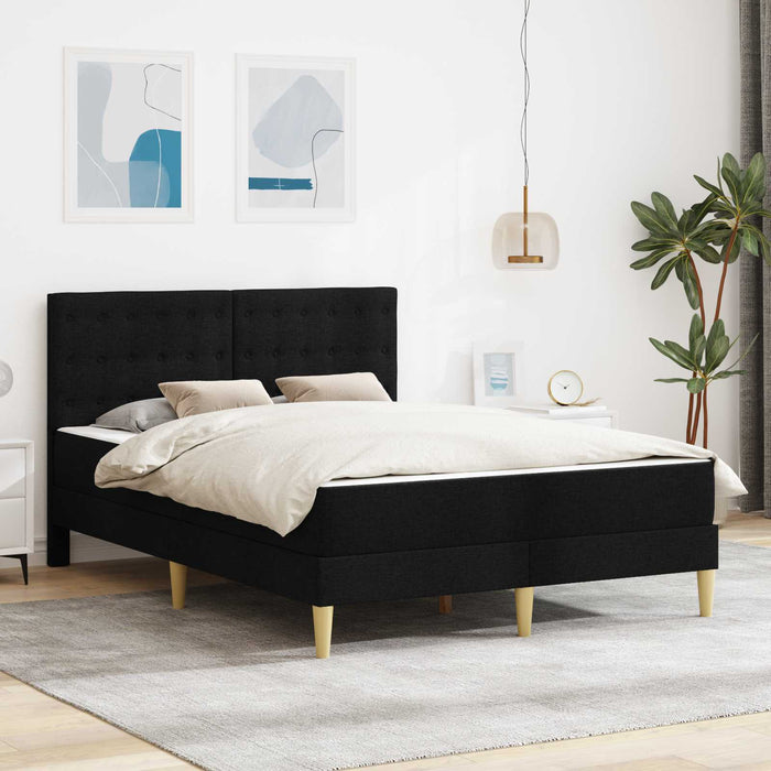 Cadru de pat cu saltea cu headboard Negru 140 x 200 cm țesătură WALTI