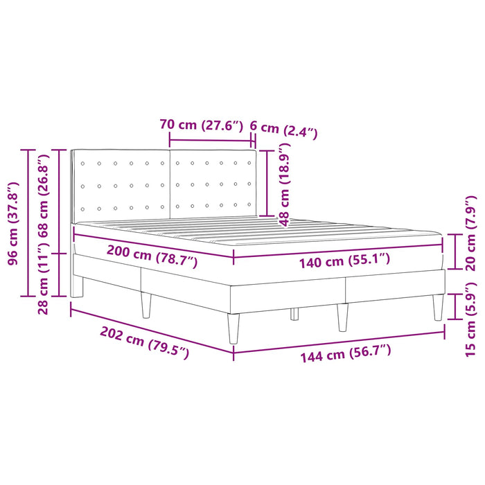 Cadru de pat cu saltea cu headboard Negru 140 x 200 cm țesătură WALTI