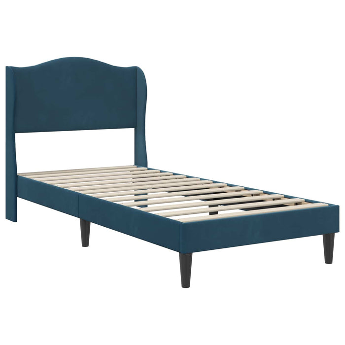Cadru de pat cu headboard albastru 90 x 190 cm Catifea - WALTI WALTI