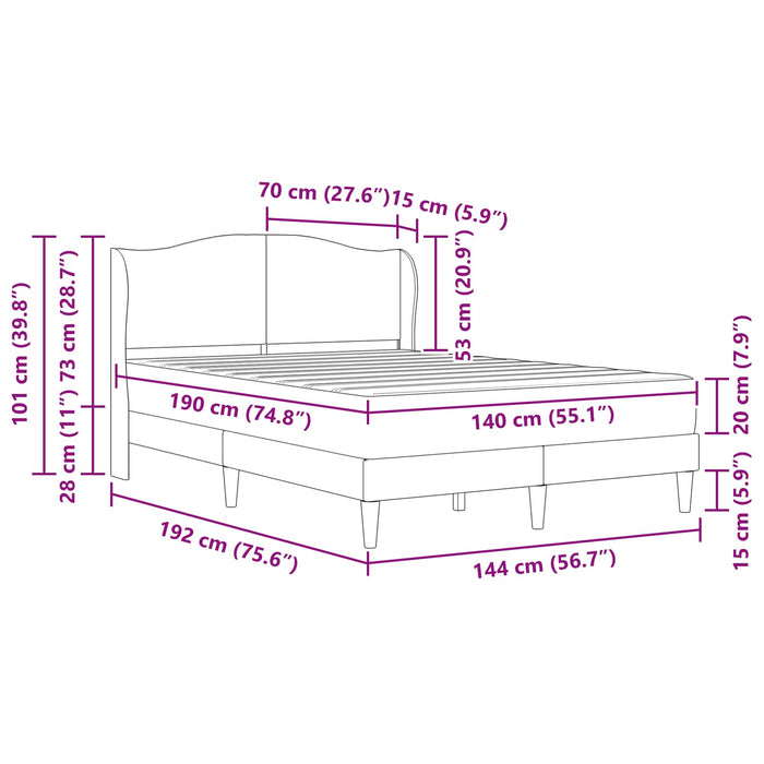 Cadru de pat cu headboard Gri deschis 140 x 190 cm Catifea WALTI