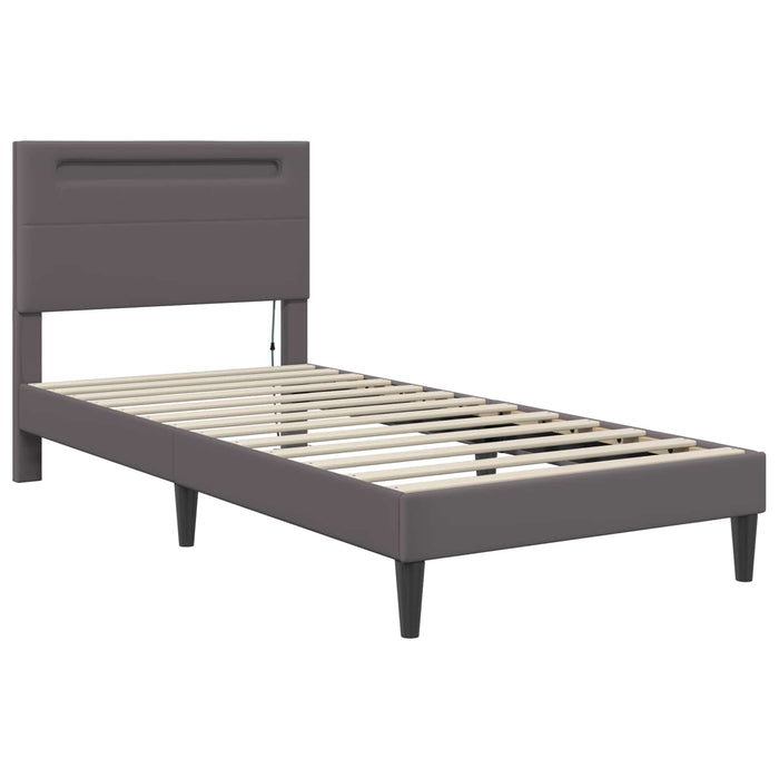 Cadru de pat cu benzi LED Gri 90 x 190 cm Piele artificială WALTI