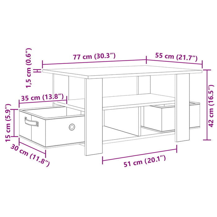 Masă de cafea Stejar Artizanal 77 x 55 x 42 cm Lemn compozit - WALTI WALTI