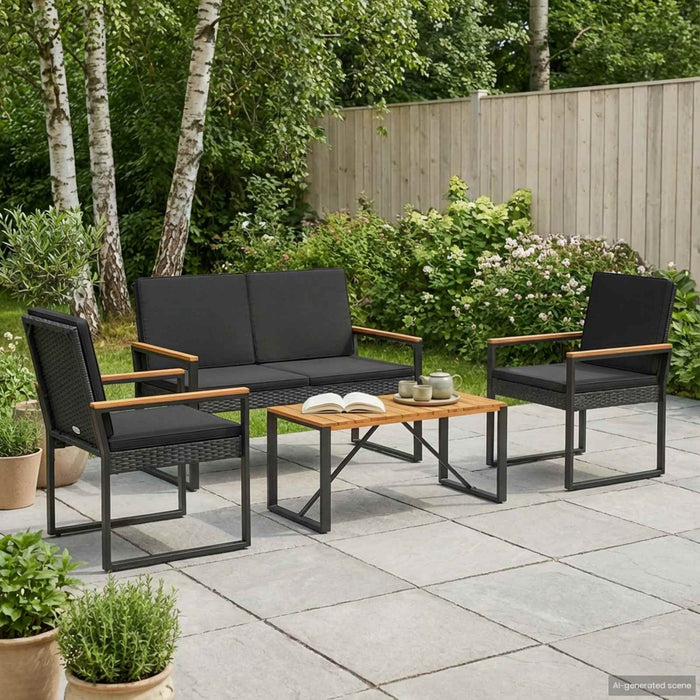 Set de Mobilier pentru Exterior cu pernă 4 pcs Negru poliratan - WALTI WALTI