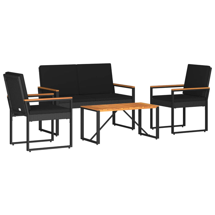Set de Mobilier pentru Exterior cu pernă 4 pcs Negru poliratan - WALTI WALTI