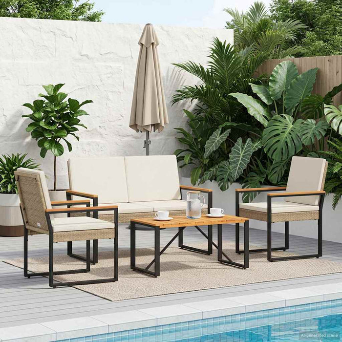 Set de Mobilier pentru Exterior 4 pcs Bej și alb crem poliratan - WALTI WALTI