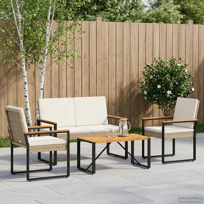 Set de Mobilier pentru Exterior 4 pcs Bej și alb crem poliratan - WALTI WALTI