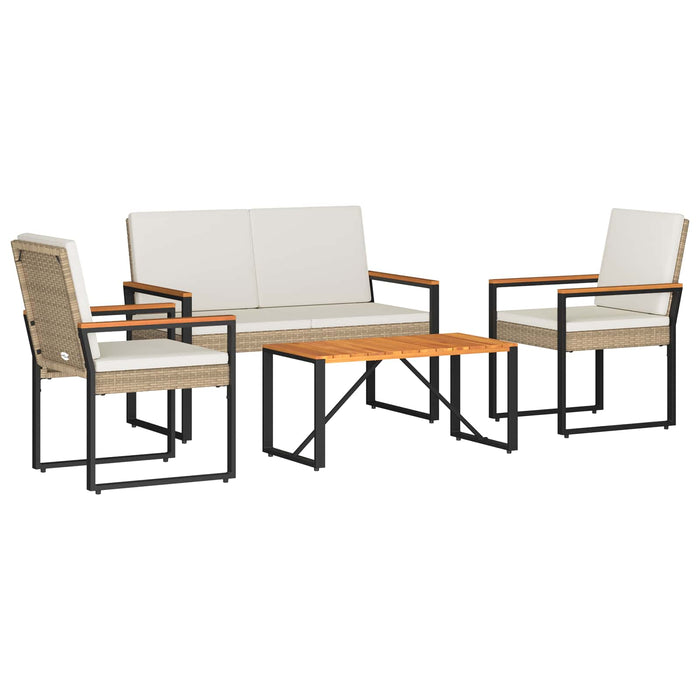 Set de Mobilier pentru Exterior 4 pcs Bej și alb crem poliratan - WALTI WALTI