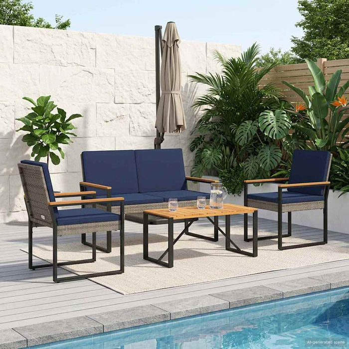 Set de Mobilier pentru Exterior 4 pcs Gri și albastru marin - WALTI WALTI