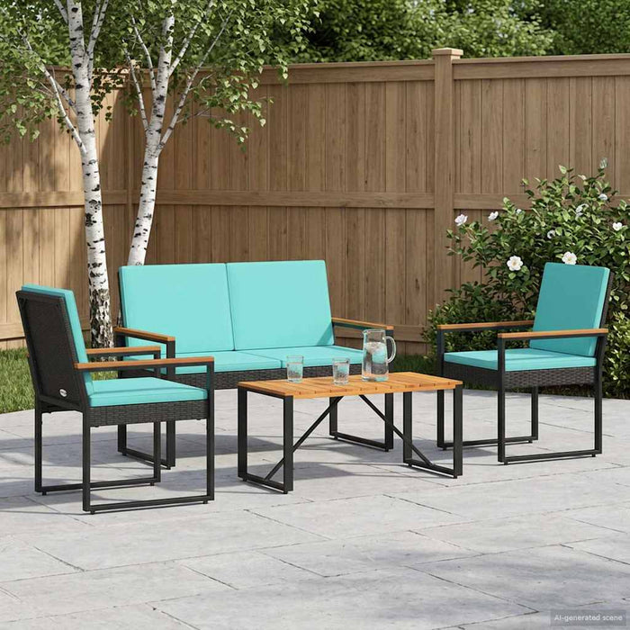 Set de Mobilier pentru Exterior cu pernă 4 pcs Negru și Turcoaz - WALTI WALTI