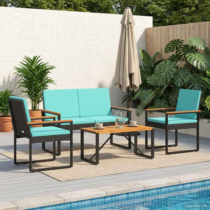 Set de Mobilier pentru Exterior cu pernă 4 pcs Negru și Turcoaz - WALTI WALTI