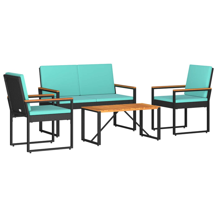 Set de Mobilier pentru Exterior cu pernă 4 pcs Negru și Turcoaz - WALTI WALTI