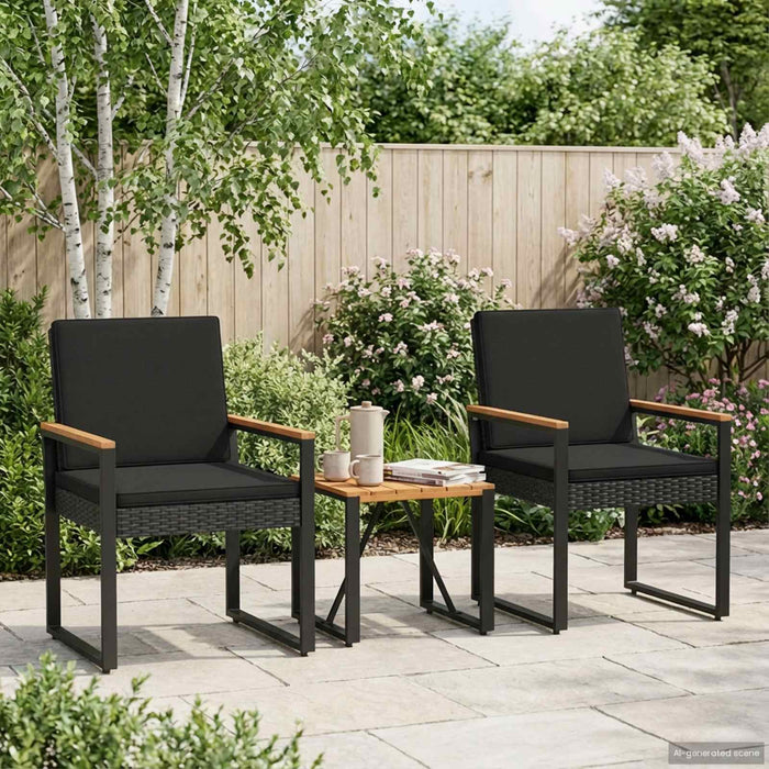 Set de Mobilier pentru Exterior cu pernă 3 pcs Negru poliratan - WALTI WALTI