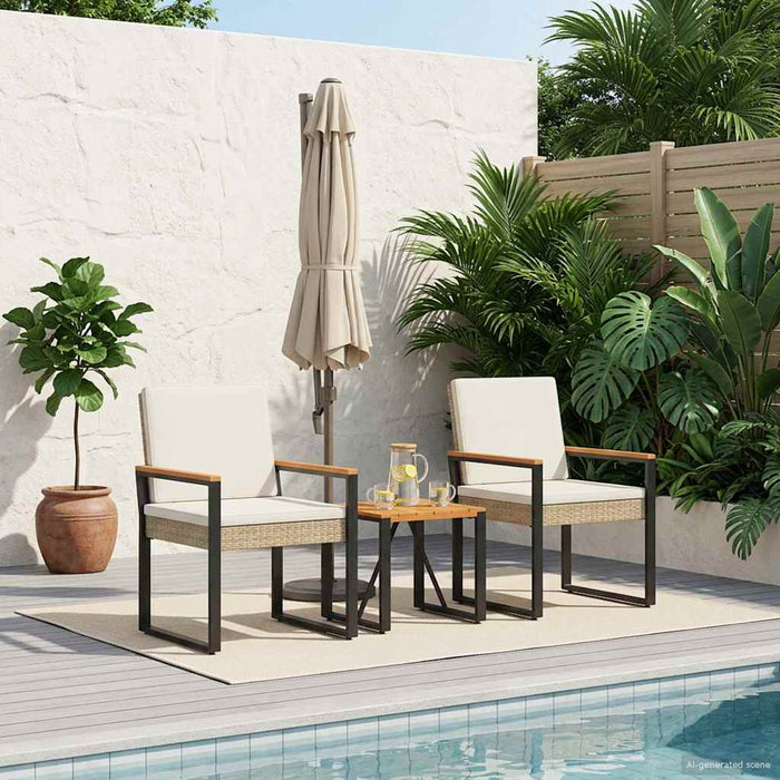 Set de Mobilier pentru Exterior 3 pcs Bej și alb crem poliratan - WALTI WALTI