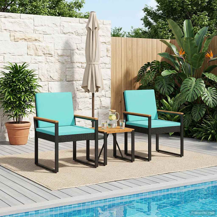 Set de Mobilier pentru Exterior cu pernă 3 pcs Negru și Turcoaz - WALTI WALTI