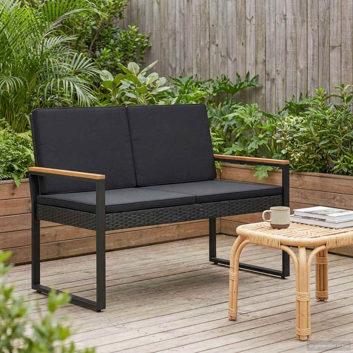 Bancă de exterior cu pernă Negru 107 x 61 x 80 cm poliratan - WALTI WALTI