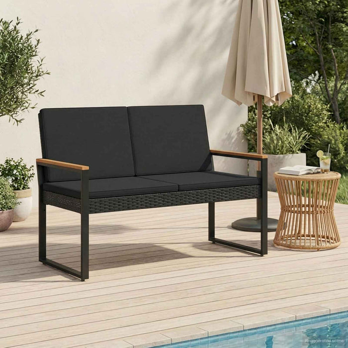 Bancă de exterior cu pernă Negru 107 x 61 x 80 cm poliratan - WALTI WALTI
