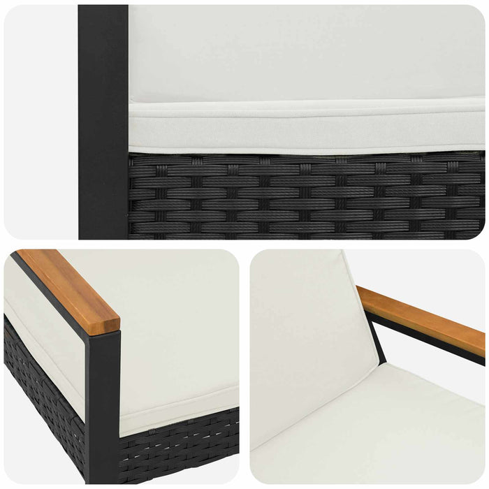 Bancă de exterior Negru și Alb crem 107 x 61 x 80 cm poliratan - WALTI WALTI