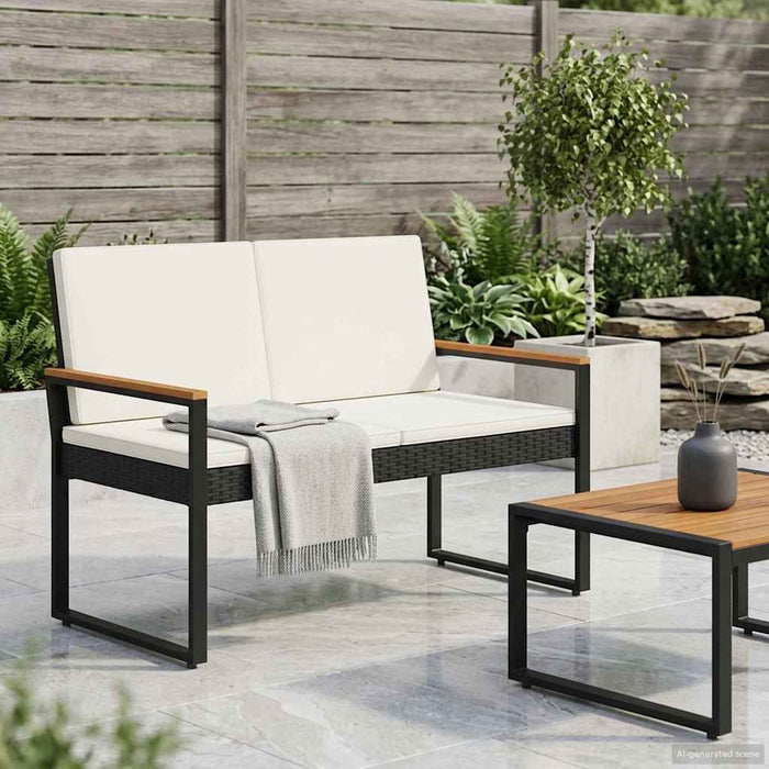 Bancă de exterior Negru și Alb crem 107 x 61 x 80 cm poliratan - WALTI WALTI