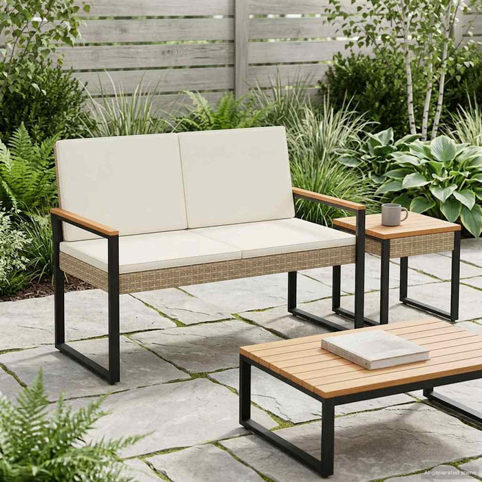 Bancă de exterior Bej și alb crem 107 x 61 x 80 cm poliratan - WALTI WALTI