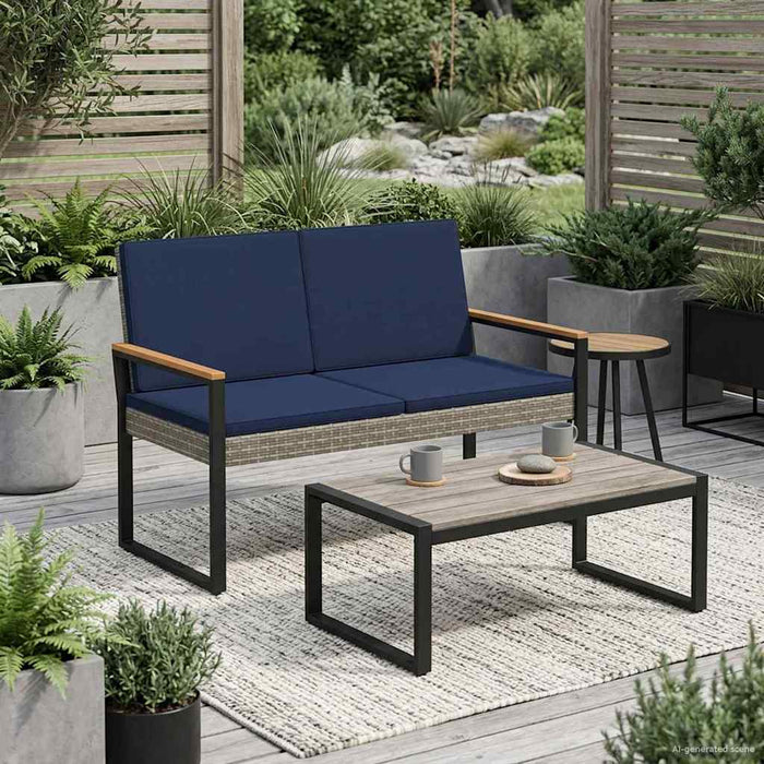 Bancă de exterior Gri și albastru marin 107 x 61 x 80 cm - WALTI WALTI